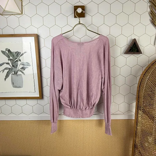 Evereve Layla Smocked Waist Lilac Purple V-Neck Long Sleeve Top - Size - Medium - Image 3