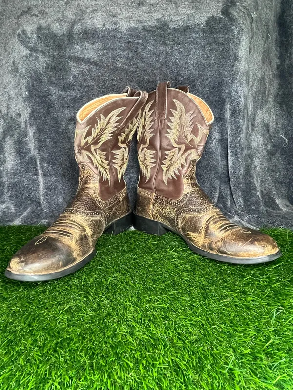 Ariat Western Cowboy Boots Mens 11.5 D Brown Leather Square Toe Pull On - Image 5