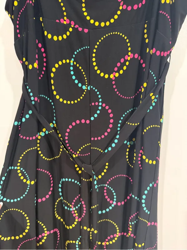 Ambrielle Black Maxi Dress with Pink, Yellow & Teal Dot Circles - Image 7