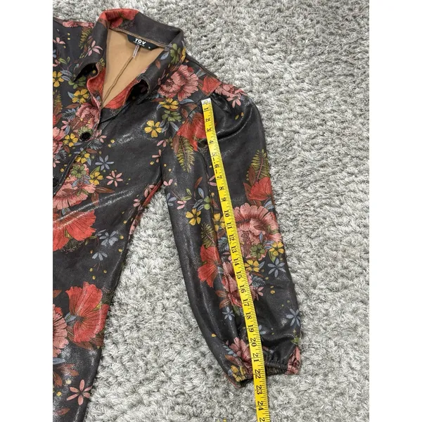 TOV Los Angeles Womens Floral Faux Leather Maxi Coat Dress Duster Jacket Size 38 - Image 13