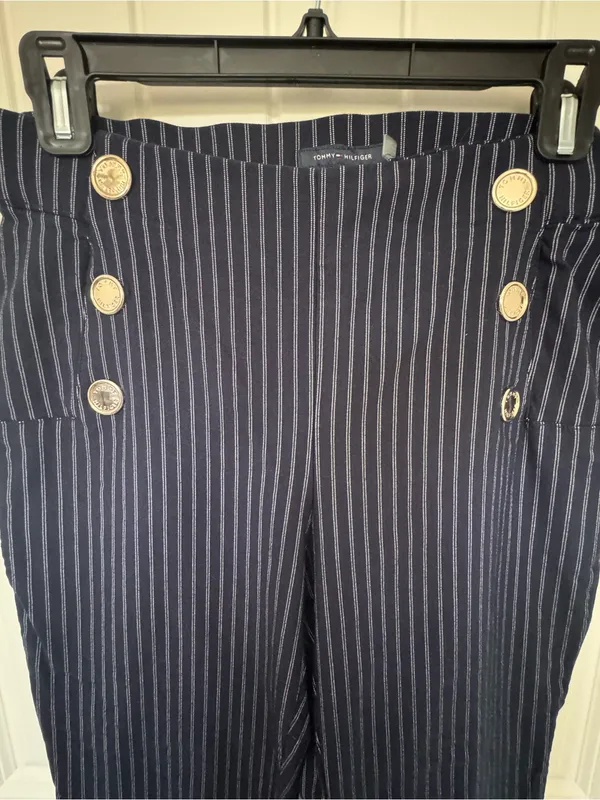 Tommy Hilfiger Navy‎ Pinstripe Sailor Pants Gold Buttons Size M - Image 4
