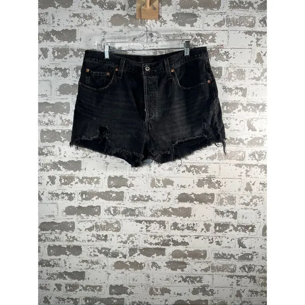 Levi’s | women black button fly denim shorts distressed - Image 9