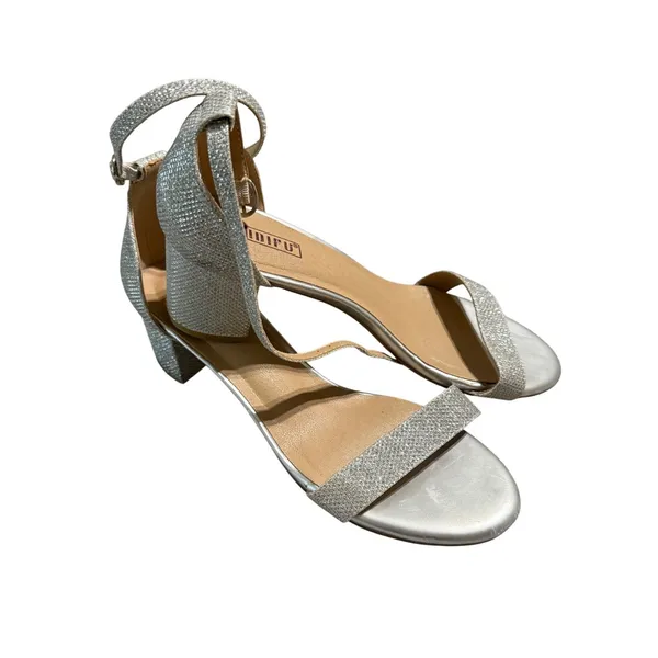 IDIFU Women's IN3 Amy Block Heel Dress Sandals Open‎ Toe Size 9 Silver Glitter - Image 2