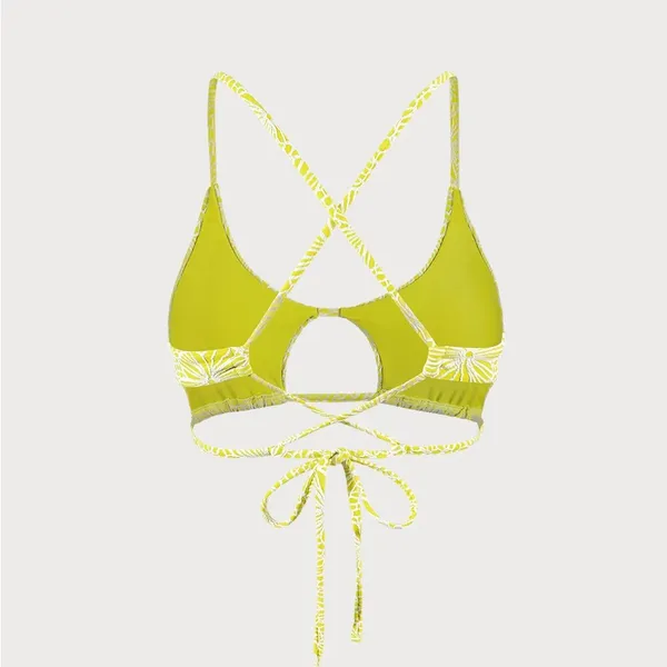 Berlook Light Green Floral Jacquard Cut Out Bikini Top ONLY 64 - Image 6
