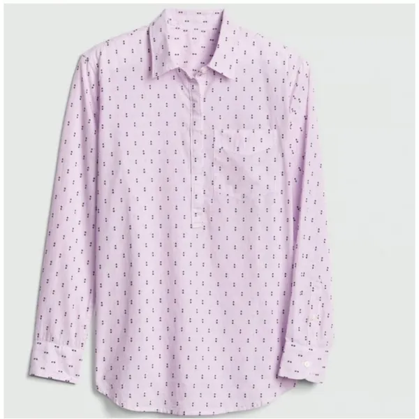 Gap Womens Lavender Stripe Clip Dot Easy Popover Boyfriend Shirt M 440512-00 - Image 2