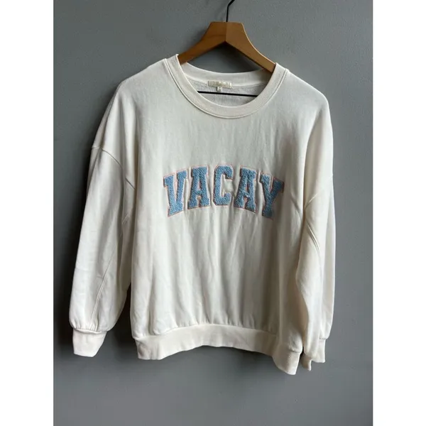 Z Supply Evereve Vacay Sweatshirt Crewneck Pullover Cream White Blue Size Small - Image 3