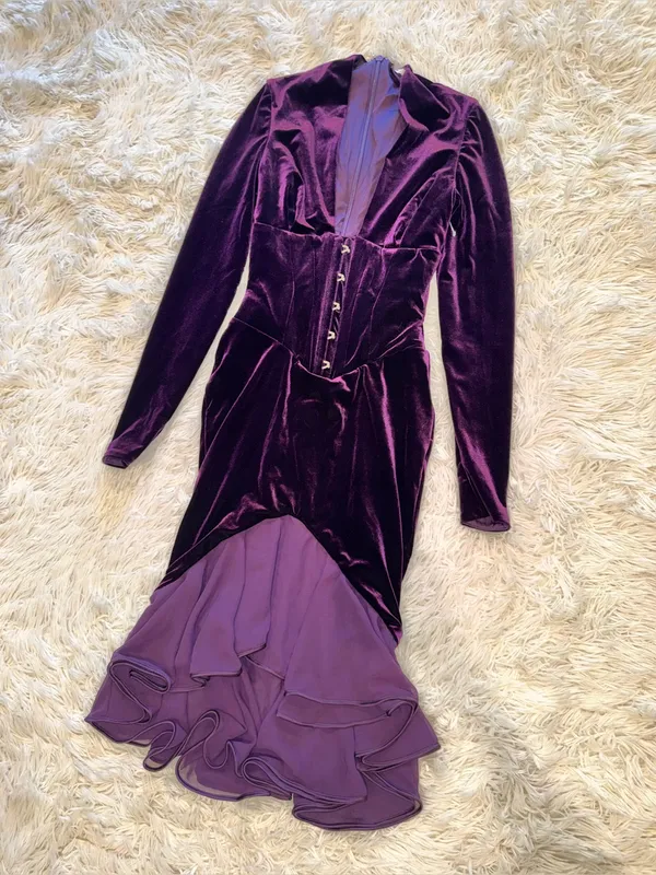 NEW House Of CB Dahna Corset Long Sleeve Purple Velvet Dress Sz XS - Image 6