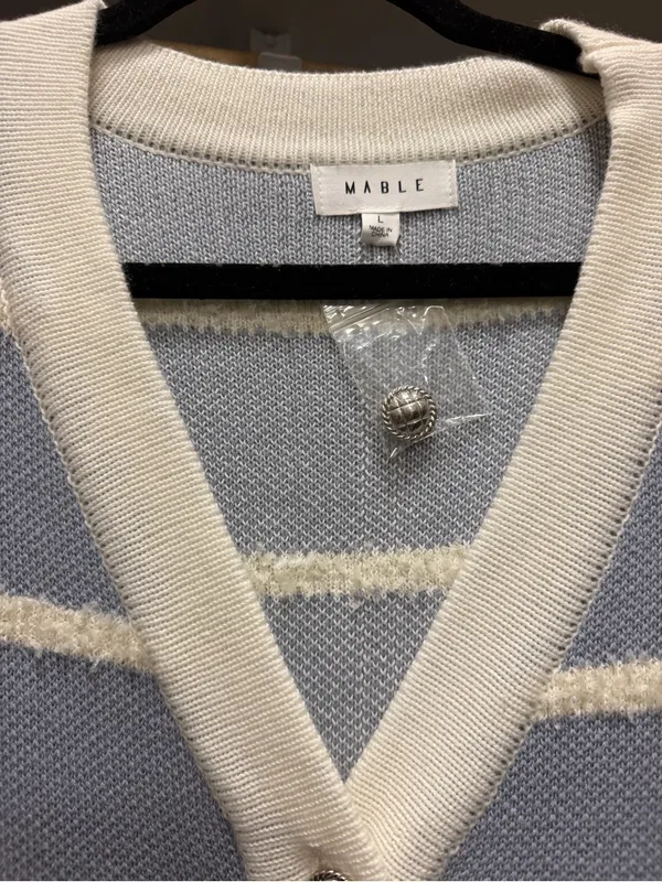MABEL Cream-Trim Blue Striped V-Neck Cardigan - Image 2