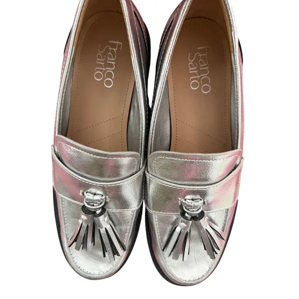 Franco Sarto Metallic Silver Tassel Loafers Size 7.5 - Image 5