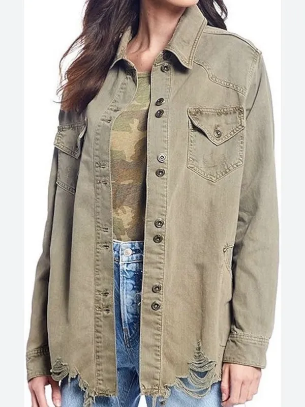 Free People Size Extra Small (XS) Women's Green Military Style Cotton Blend Jack - Image 2