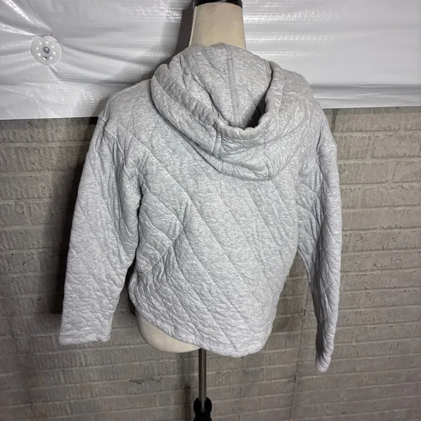 Lands End Womens Quilted Snap Neck Hoodie Heather Gray Pullover Size M 8-10 - Image 3