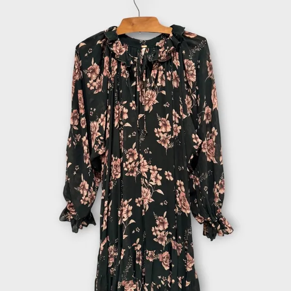 NEW FREE PEOPLE Feeling Groovy Floral-print Chiffon Maxi Dress Size Large - Image 10