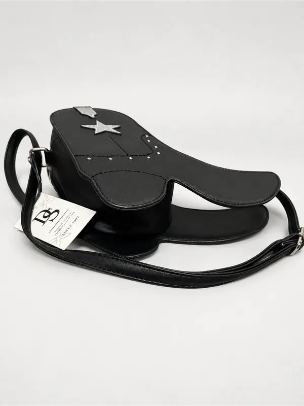 DS Black Cowboy Boot-Shaped Crossbody Bag with Star Accent - Image 4