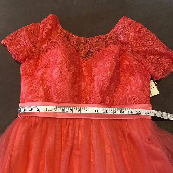 Women’s Full Length Tulle & Lace Sort Sleeve Dress Zip Up Back Size 14 NWT - Image 9