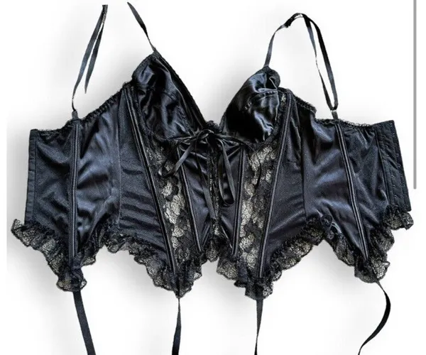 Vtg Corset Sz Large Whimsigoth Witchy Fairy Grunge Lace Satin Coquette Boning - Image 2