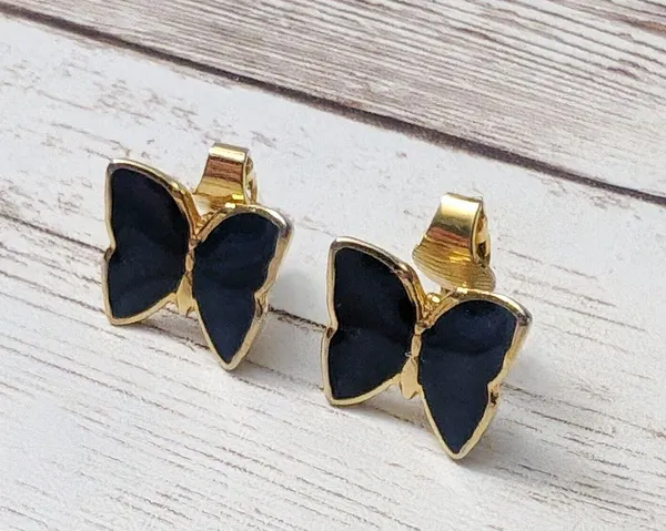 Vintage Clip On Earrings - Black & Gold Tone Butterfly - Clip Repair Needed - Image 2
