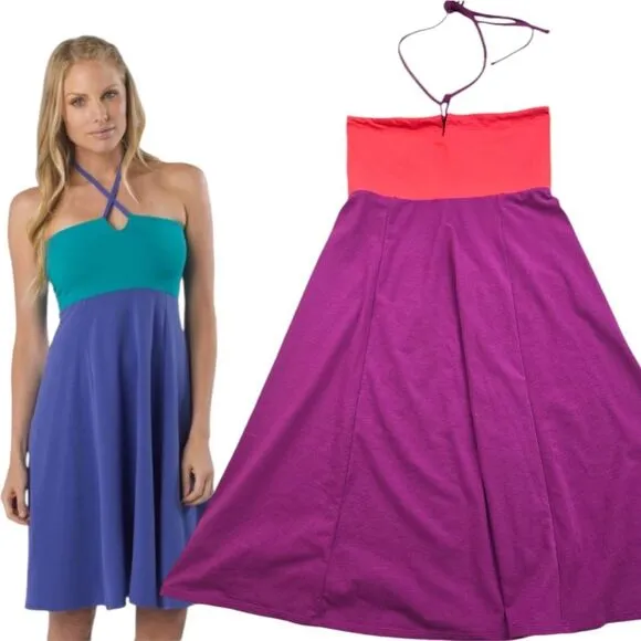 Prana Red Magenta Color‎ Block Solana Strapless Dress Convertible Skirt Small - Image 2