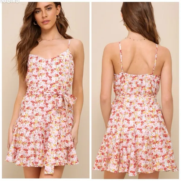 Lulus Babydoll Y2K Mini Dress Roses Floral Hippie Boho Cottage Sundress Medium - Image 2
