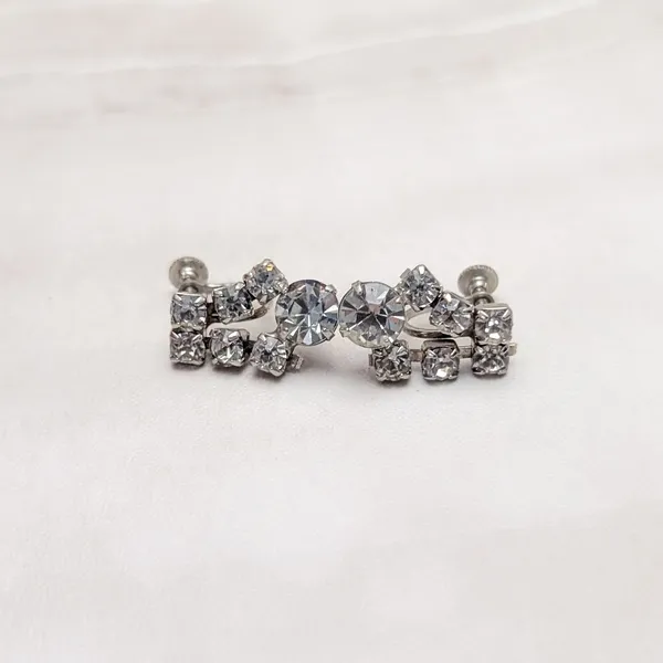 Vintage Screw On Earrings Stylish and Elegant Clear Gem Statement Drop Dangle - Image 2