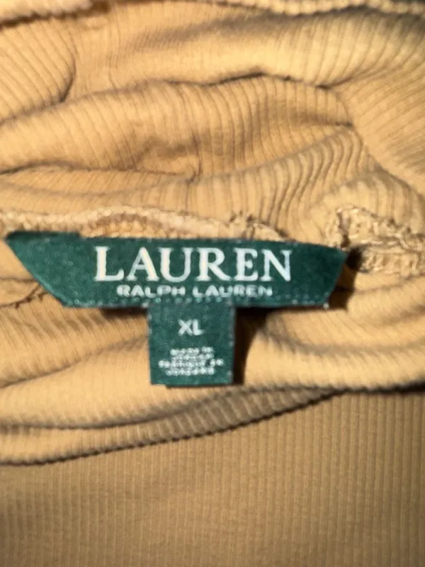 Lauren Ralph Lauren Women's Beige Ribbed Turtleneck with Suede Elbow Patches XL - Image 2