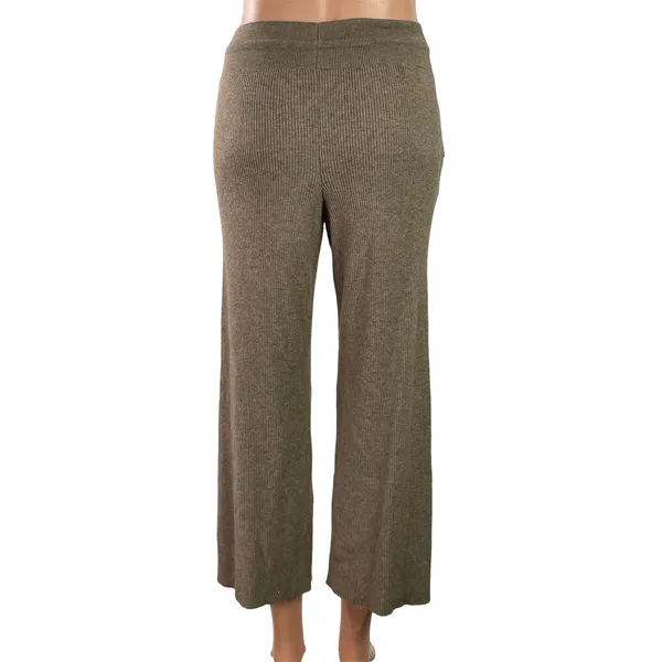 Uniqlo Womens Brown Ribbed Knit Casual Straight Wide Leg Trouser Lounge Pants 27 - Image 3