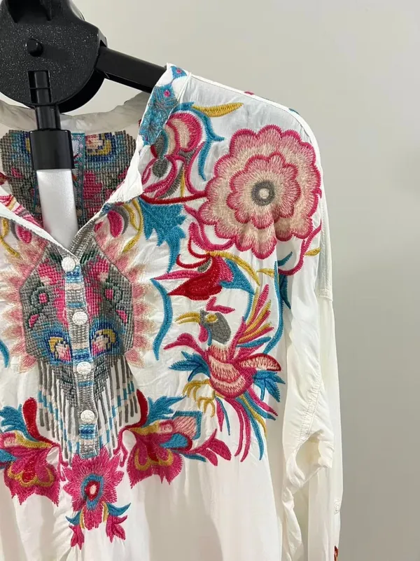 NWOT Johnny Was Floral Embroidered Long Sleeves Blouse Boho Chic Size L - Image 9