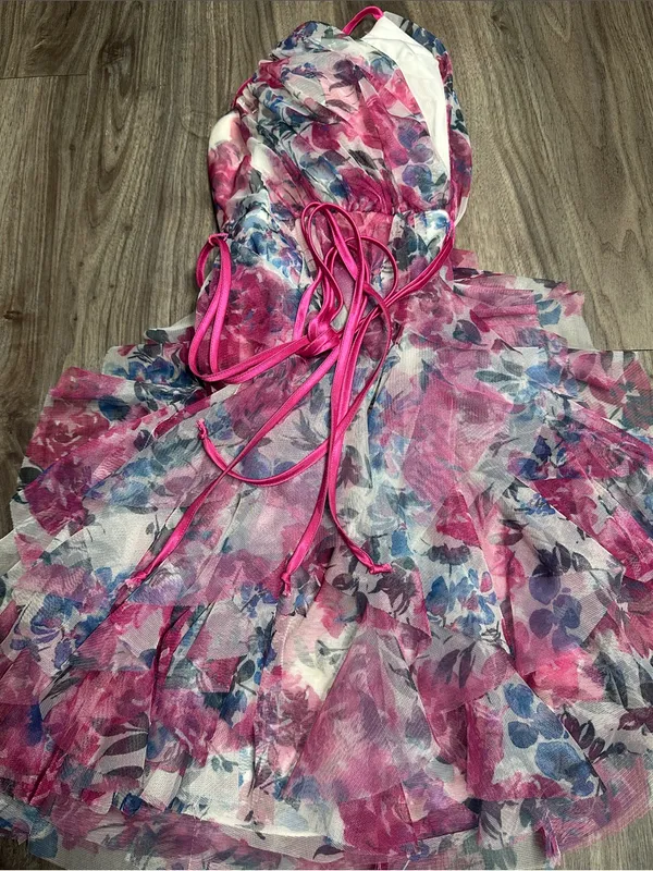 Pink Floral Tie-Waist Mini Dress - Image 15