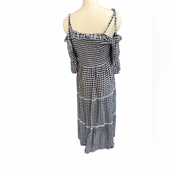 Faherty Sylvie Dress Blue Gingham Smocked Tiered Maxi WDU1931-BGI Womens‎ XS NEW - Image 5