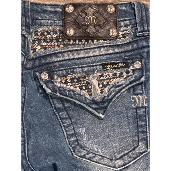 Miss Me Embellished Bling Bootcut Jeans Low Rise 28x34 (28x30) Western Y2K BKE - Image 11