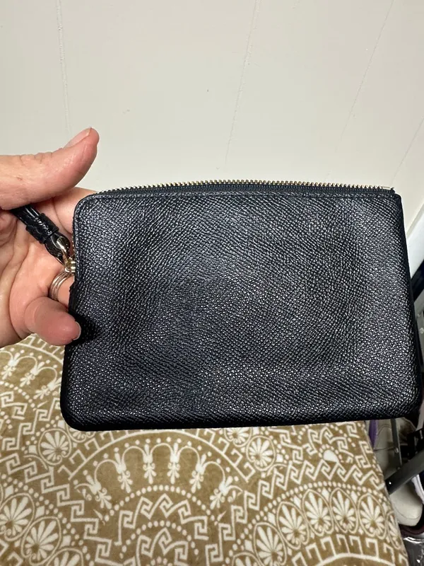 Coach Black Pebbled Leather Zip Wristlet with Gold Hardware - Image 2