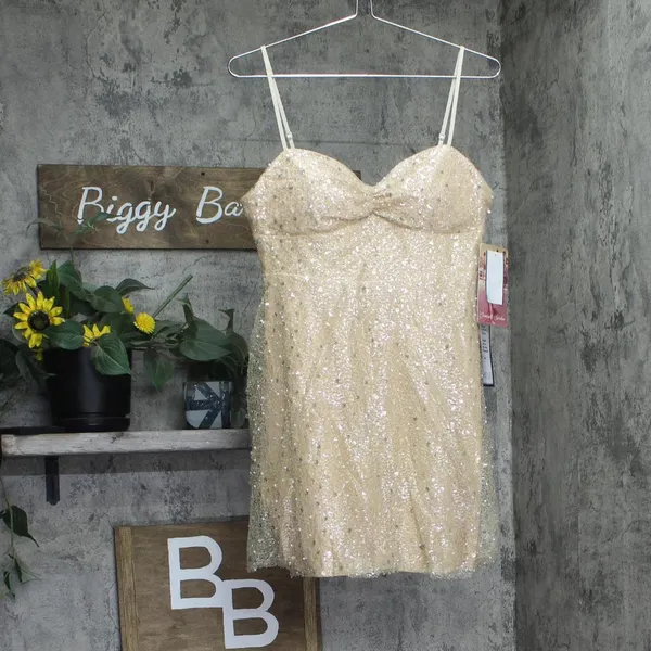 NWT Emerald Sundae Glitter Sequin Sleeveless Fit & Flare Dress Champagne Brown L - Image 4