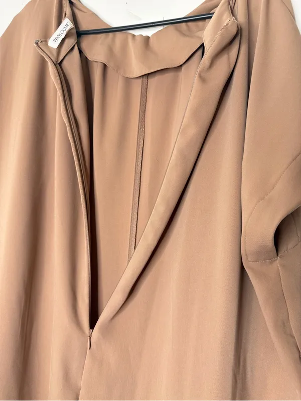 PROLOGUE Oversized Camel Wide Leg Jumpsuit XL Short Sleeve Quiet Luxury - Image 4