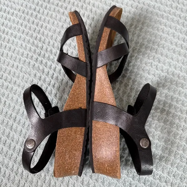 Papillio Birkenstock Womens Black Leather Sandals 9 Strappy Summer Wedge Shoes - Image 8