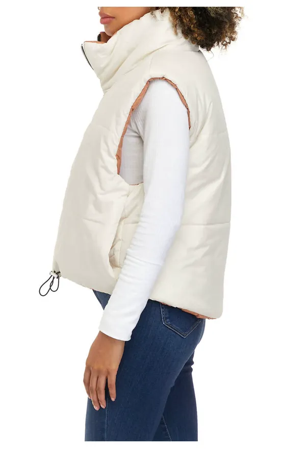 Vine and Valley Puffer Vest Reversible Cozy Zip Jacket Beige Tan Womens M New - Image 5