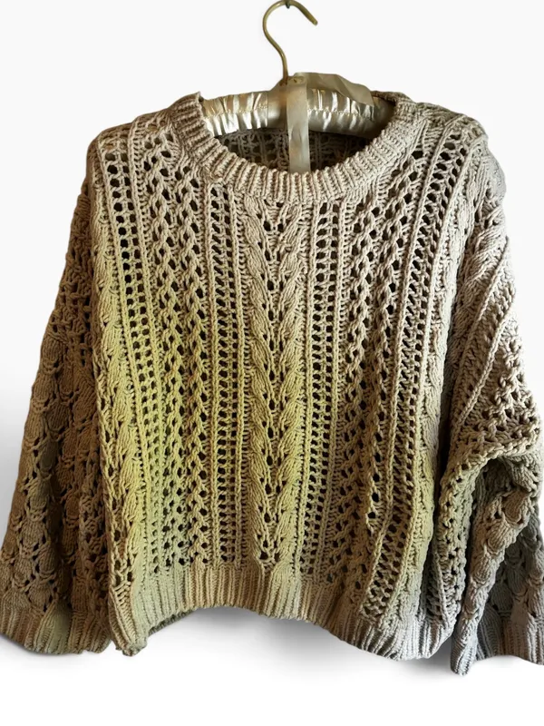 Women's Cream Openwork Crewneck Sweater. Layer Loose Fit - Image 6