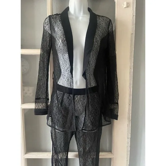 House Of CB London SHEER BLACK LACE TUXEDO AND TROUSERS TWO PIECE SET - Image 6
