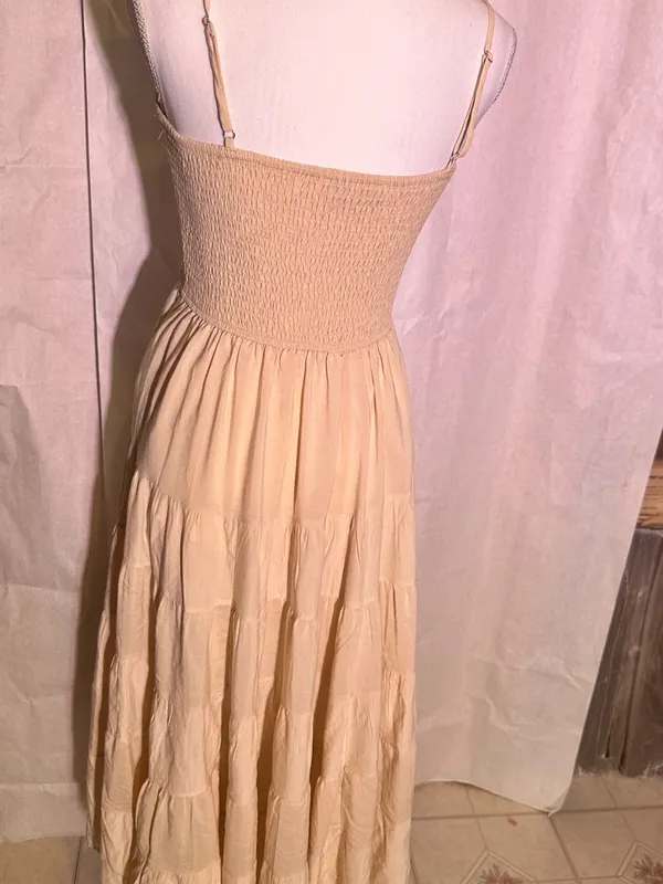 moodie Beige Smocked Tiered Maxi Dress - Image 5