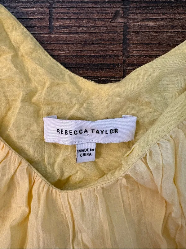 Rebecca Taylor Tiered Silk Cotton Puff Sleeve Dress Womens XL Yellow - Image 5