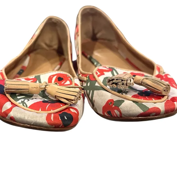Coach Malika Floral Tassel Satin Loafer Red, Green, Cream Black Shoes 8.5 - Image 8