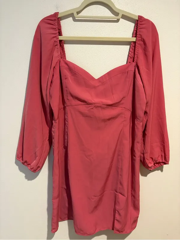 Abercrombie & Fitch Long Sleeve Sweetheart Neck Mini Dress Coral Pink Size Large - Image 5