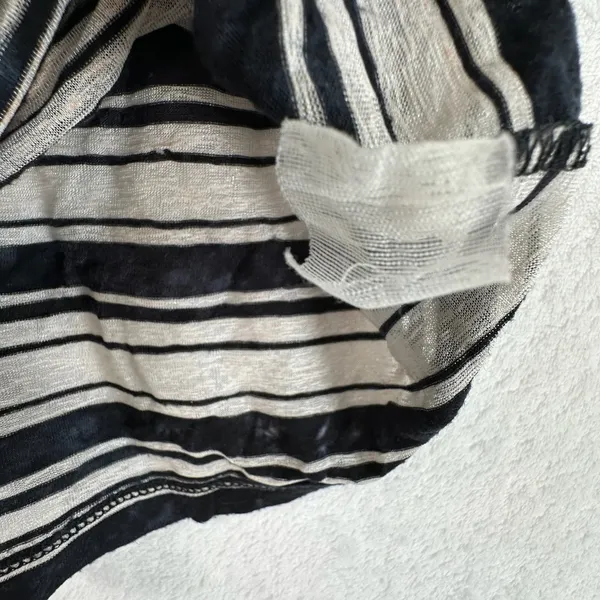 Lily Bleu Beach Striped Hooded Tunic Dress Black White Burnout Mini Coverup - Image 5