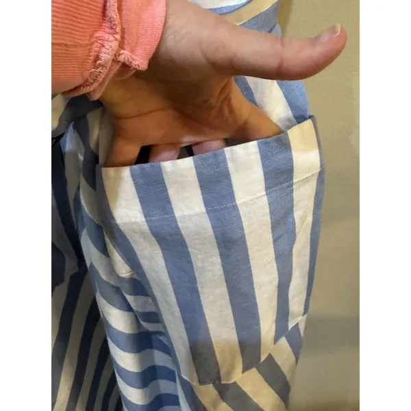 Kate‎ Spade Deck Blue White Stripe Linen Blend V Neck Midi Dress Size 6 Belted! - Image 7