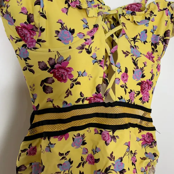 For Love & Lemons Paulina Laced One Piece Swimsuit Womens Yellow XS - Image 12
