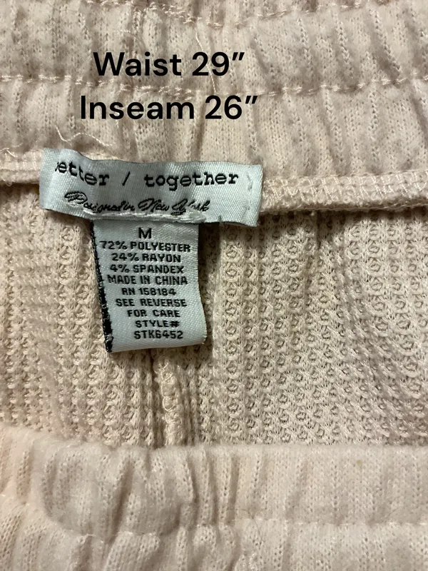 Better / Together Cream Waffle Knit Thermal Jogger Sweatpants Lounge Size M - Image 3
