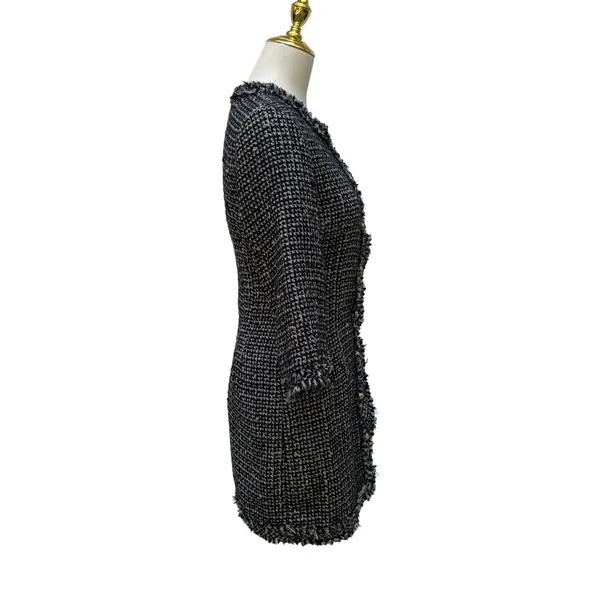 Zara‎ Tweed Mini Dress Size M Black Blue Gold Button Frayed Trim Classic Preppy - Image 6