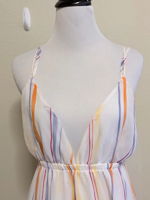 Charlotte Russe small White Striped Spaghetti Strap Ruffle Hem Maxi Dres - Image 7