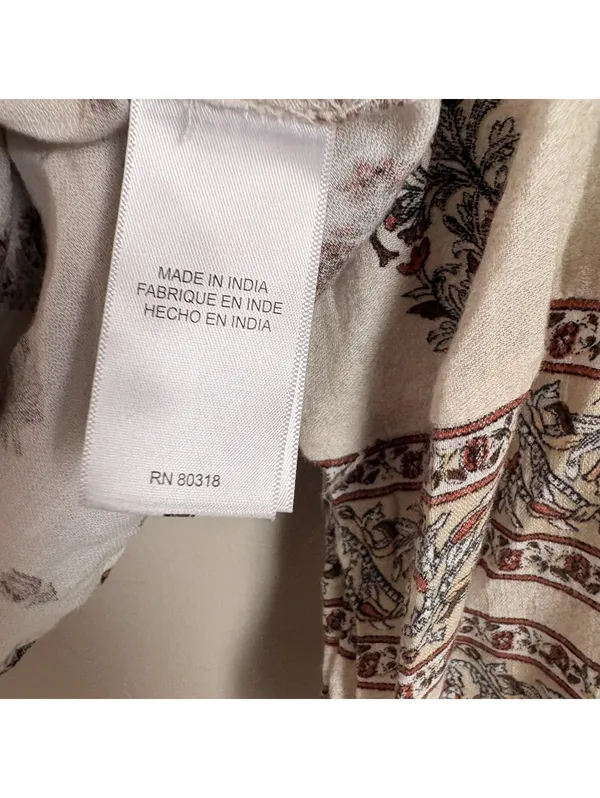 Lucky Brand Floral Print Bohemian Blouse Small Cream Long Sleeve Tassel - Image 4