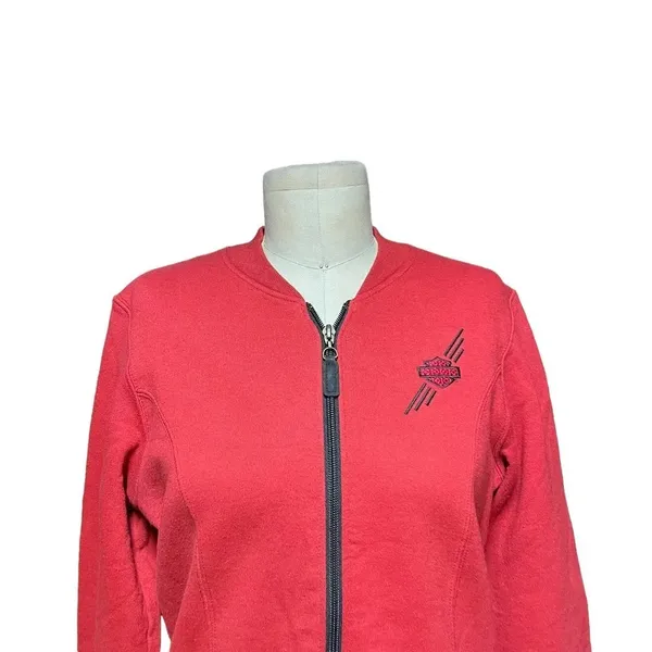 Harley Davidson Logo Embroidered Zip-Up Sweatshirt Jacket Red Black Size‎ Small - Image 2