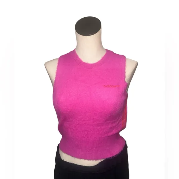 NWT adidas Fluffy Knitted Vest Fuzzy Soft Pink Red Small Semi Lucid Fuchsia - Image 14