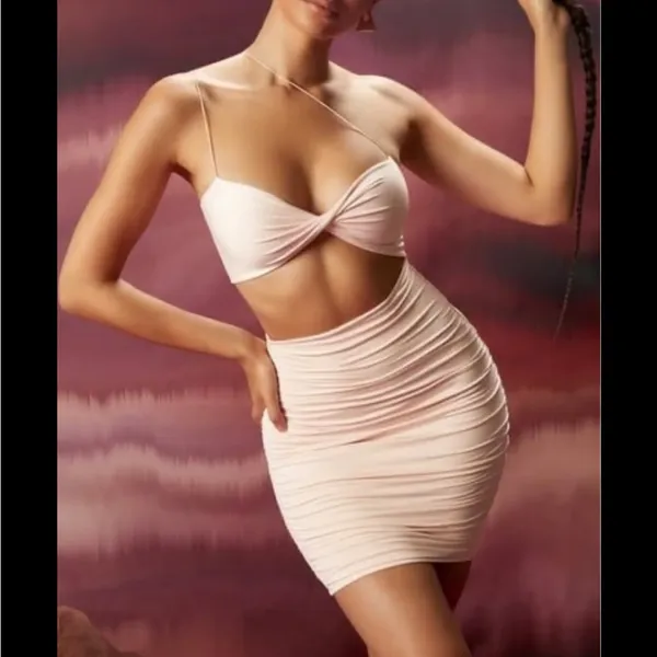 Oh Polly Entwined Blush Pink Twist Cut Out Mini Dress Size 2 - Image 2